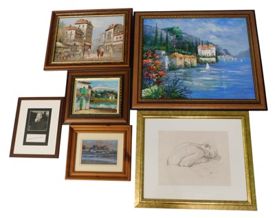 Lot 593 - Rossini. An Italian lake scene with houses,...