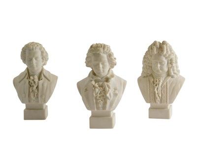 Lot 660 - A set of three porcelain Parian ware busts of...