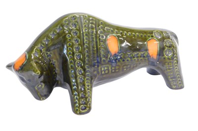 Lot 745 - A Bitossi style ceramic bull, on a green and...