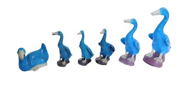 Lot 697 - 20thC Oriental ceramic geese, painted in...