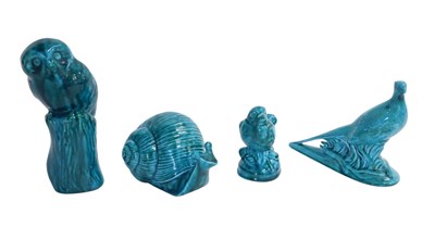 Lot 725 - Four Studio pottery style turquoise glazed...