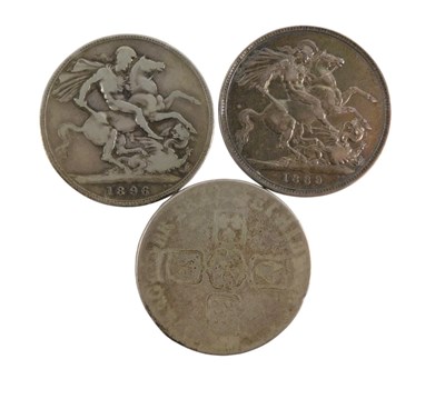 Lot 247 - A George III silver crown, (AF), a Victoria...
