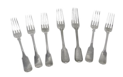 Lot 259 - Seven silver 19thC fiddle and thread pattern...