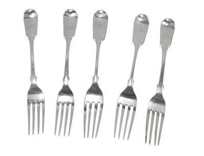 Lot 760 - A set of three Victorian silver fiddle pattern...