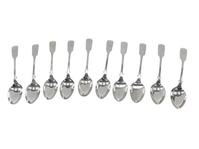 Lot 764 - A set of ten Edwardian silver fiddle pattern...