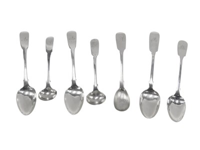 Lot 765 - An associated set of seven silver fiddle...