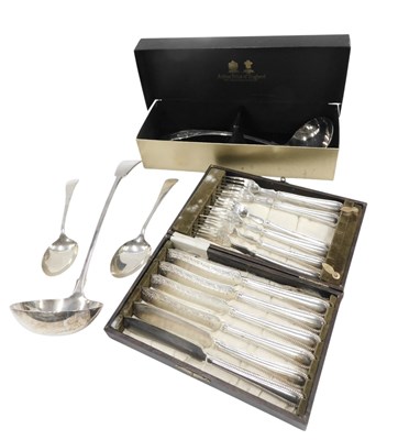 Lot 777 - Two silver plated ladles, two silver plated...