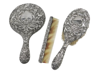 Lot 778 - A silver mounted dressing table mirror, a...
