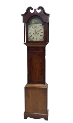 Lot 875 - A 19thC longcase clock, the arched painted...