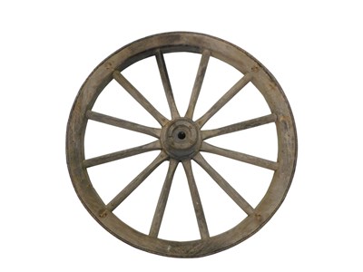 Lot 878 - A wooden cartwheel, with iron rim, etc., 73cm...
