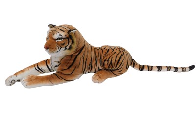 Lot 898 - A large plush recumbent tiger toy, 145cm long...