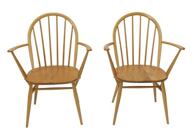 Lot 903 - A pair of Ercol style beech and elm stickback...