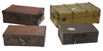Lot 904 - Various part leather and canvas trunks and cases.