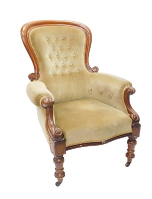 Lot 915 - A Victorian walnut show frame armchair, with...