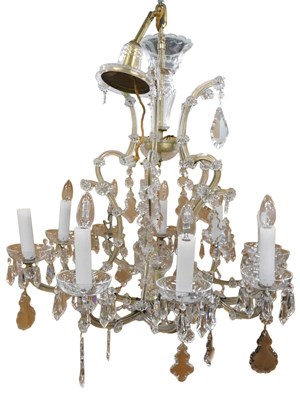 Lot 1065 - A 20thC cut glass chandelier, with shaped...