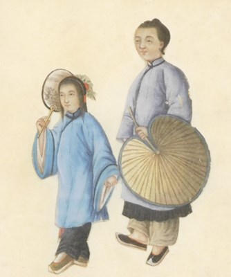 Lot 44 - A pair of late 19thC Chinese watercolours, on...