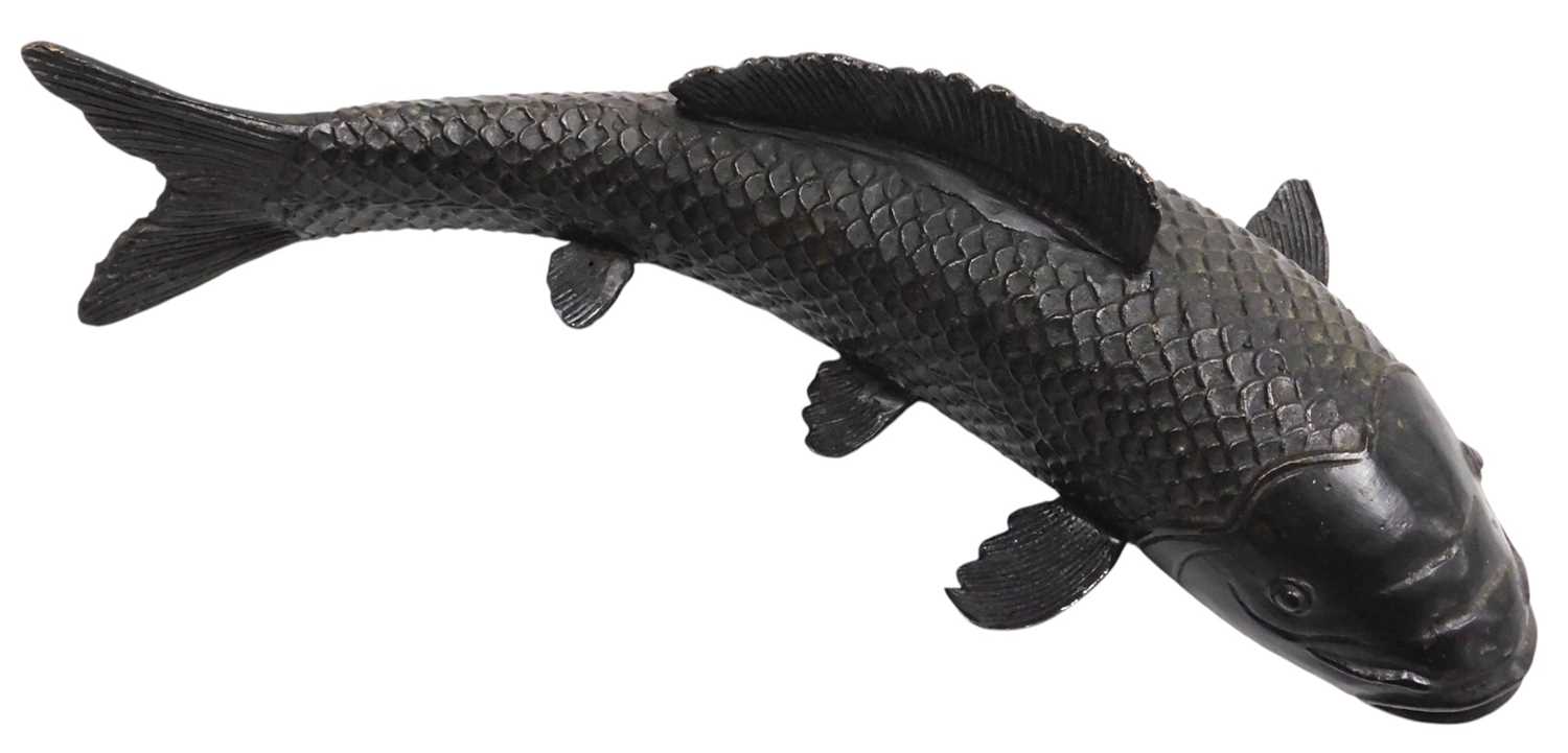 Lot 40 - A 20thC Chinese bronze figure of a carp, 27cm...