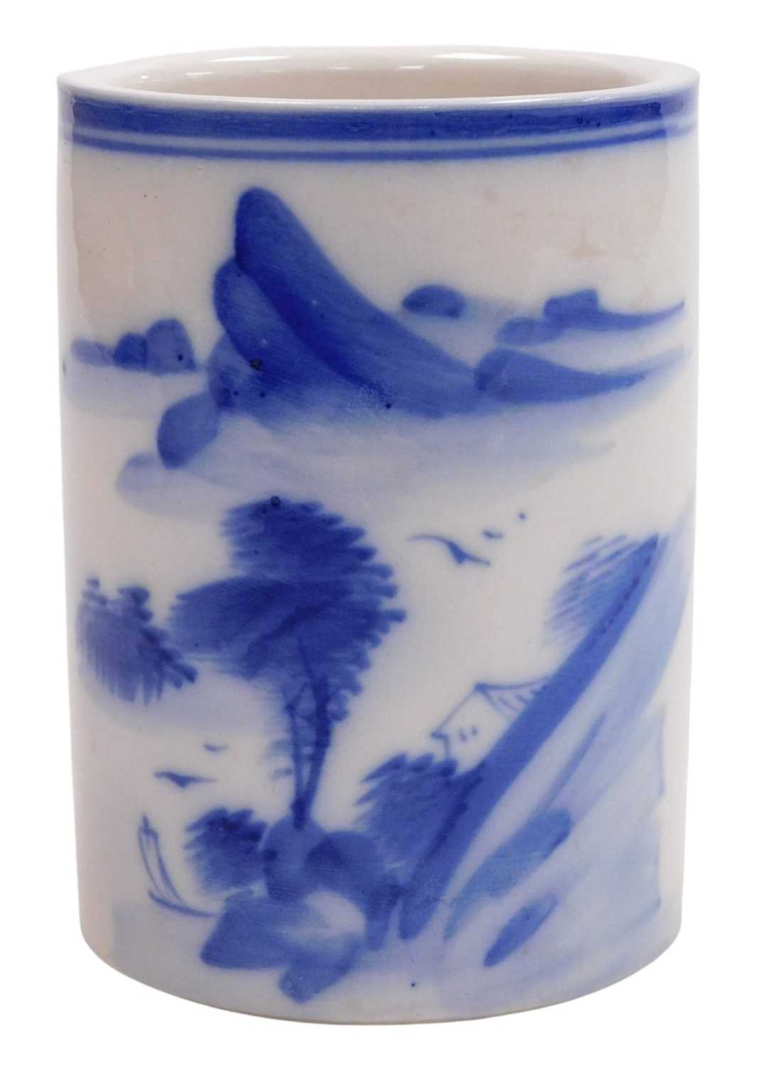 Lot 48 - A 20thC Chinese blue and white porcelain brush...