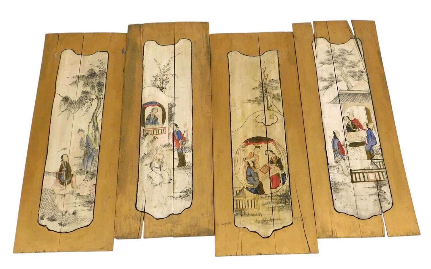 Lot 51 - A set of four late 19thC Chinese painted...