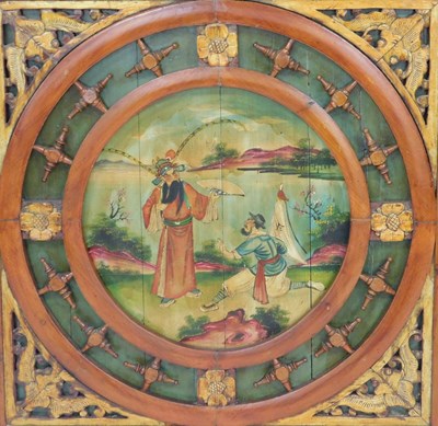 Lot 26 - A pair of 19thC Chinese carved and painted...