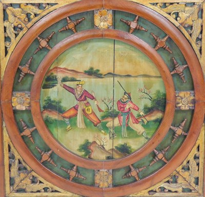 Lot 26 - A pair of 19thC Chinese carved and painted...