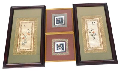 Lot 312 - Two late 19thC Chinese silk panels,...
