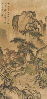 Lot 65 - A pair of Chinese landscape scrolls, manner of...