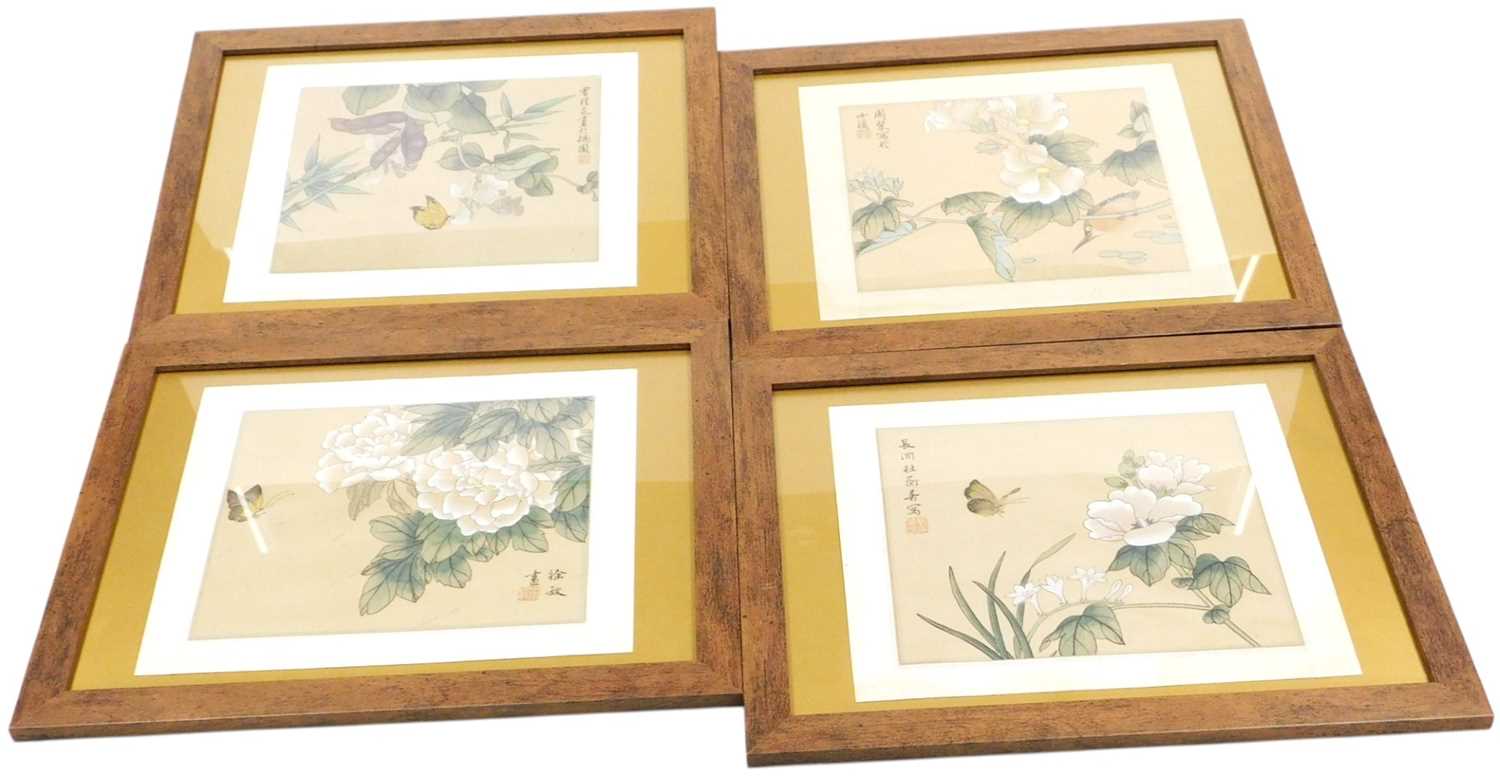 Lot 69 - Four 20thC Chinese watercolours on silk, three...