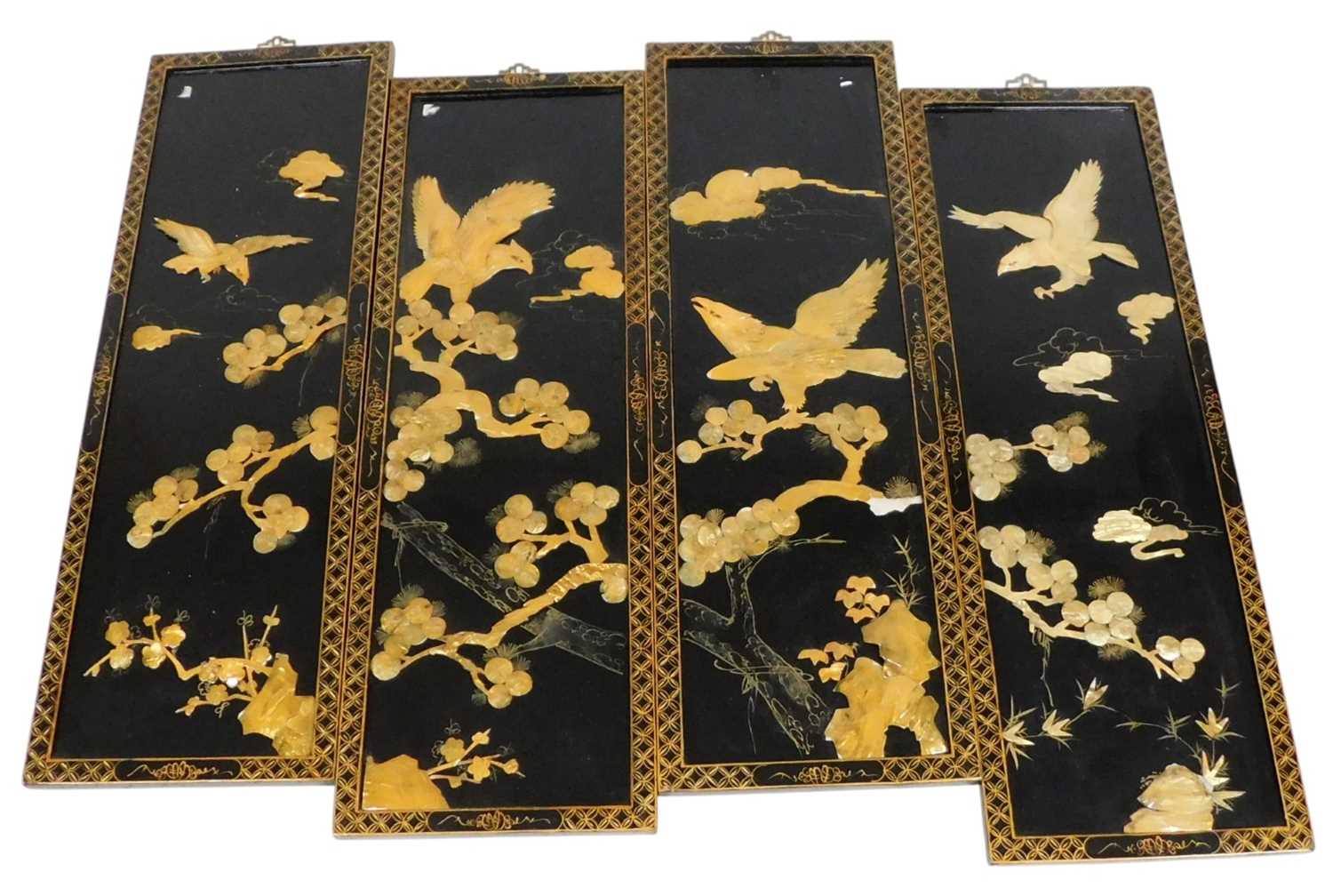 Lot 73 - A set of four Chinese late 19thC black lacquer...