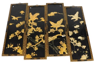 Lot 73 - A set of four Chinese late 19thC black lacquer...