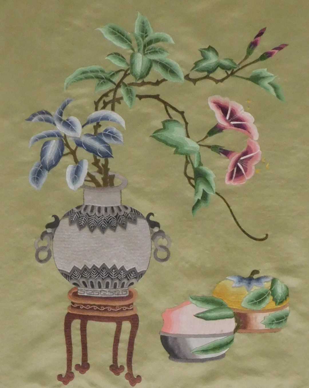 Lot 78 - An early 20thC Chinese silk picture, decorated...