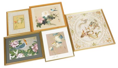 Lot 79 - A group of Oriental pictures, on silk and...