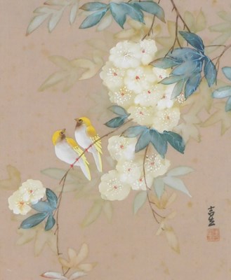 Lot 79 - A group of Oriental pictures, on silk and...