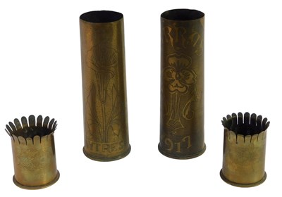 Lot 40 - Trench art, comprising a pair of shell cases,...