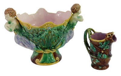 Lot 42 - A late 19thC Majolica jardiniere, the oval...
