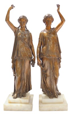 Lot 2 - A pair of late 19thC bronze figures of Roman...