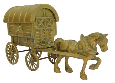 Lot 86 - A brass model depicting a horse and cart, 30cm...
