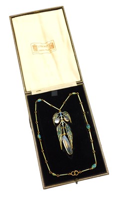 Lot 11 - An Arts & Crafts enamel and moonstone necklace,...