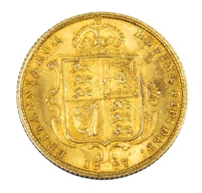 Lot 221 - A Queen Victoria gold half sovereign 1887, 4.0g.