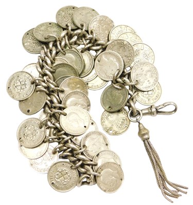 Lot 213 - A silver curb link bracelet, set with Victoria...