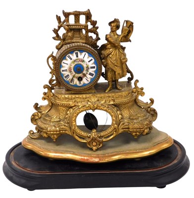 Lot 78 - A French late 19thC gilt brass mantel clock,...