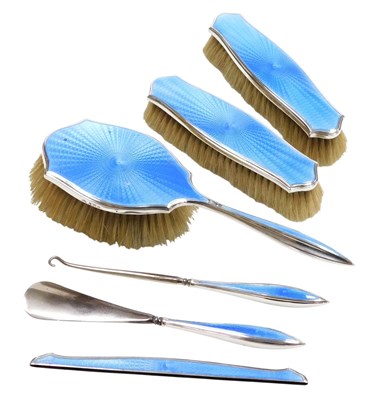Lot 130 - A George V silver and blue guilloche enamel...