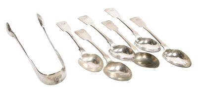 Lot 115 - A set of six William IV silver Fiddle pattern...