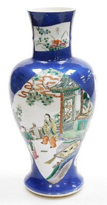 Lot 81 - A Qing dynasty powder blue ground porcelain...