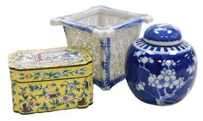 Lot 86 - A Chinese yellow enamel box and cover, of...