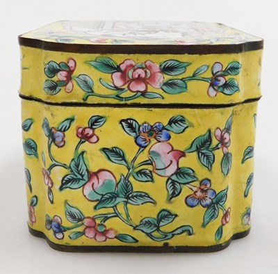 Lot 86 - A Chinese yellow enamel box and cover, of...