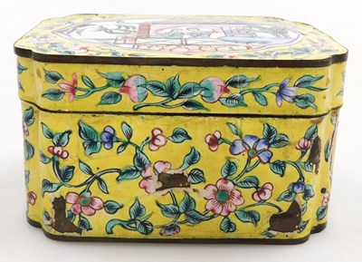Lot 86 - A Chinese yellow enamel box and cover, of...