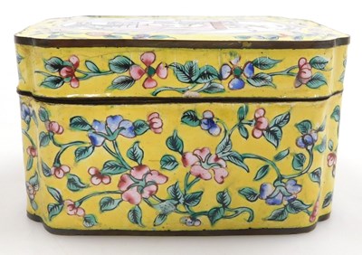 Lot 86 - A Chinese yellow enamel box and cover, of...
