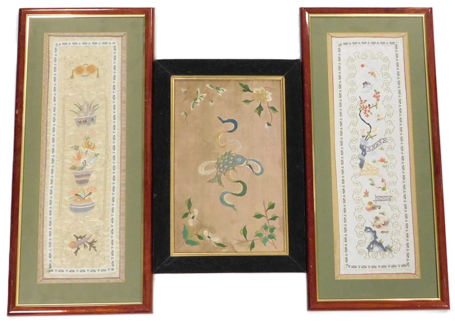 Lot 91 - Two 20thC Chinese silk sleeve panels,...
