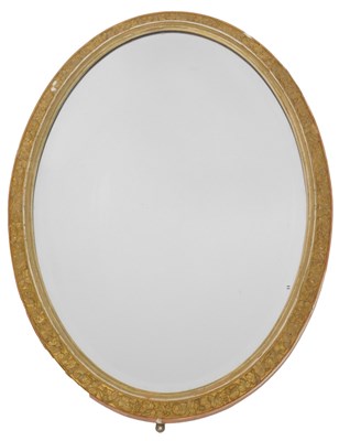 Lot 158 - A 19thC gilt gesso oval wall mirror, the...